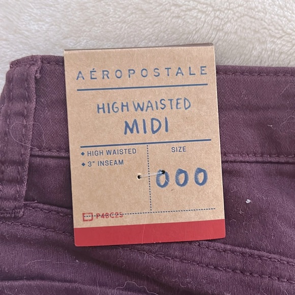 AEROPOSTALE High Waisted Midi Maroon Jean Shorts Size 000 - Picture 6 of 8